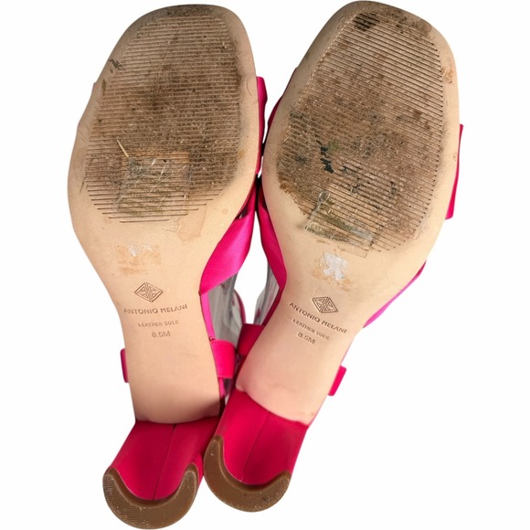 Antonio Melani Tess Fuchsia Satin Bow Ankle Strap Block Heel Sandals 8.5 Wedding - Picture 6 of 11